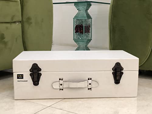 NauticalMart Vintage Style Leather Wooden Storage Trunk Home Furniture Decor (Set Of Three)