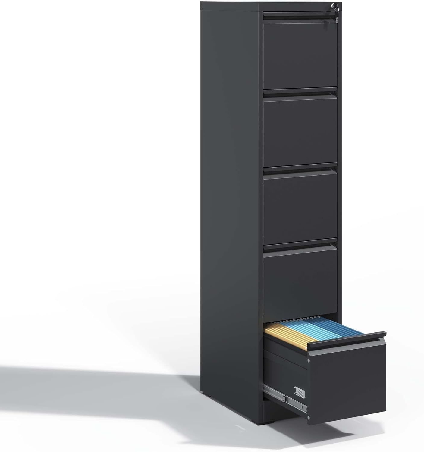 5 Drawer Metal Vertical File Cabinet with Lock Office Home Steel Vertical File Cabinet for A4 Legal/Letter Size (Black)