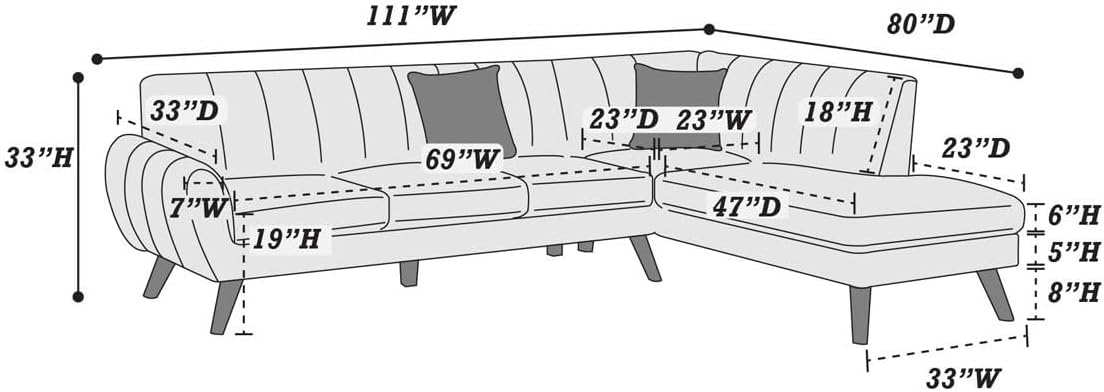 Contemporary 2-Pcs Sectional Set Living Room Furniture Light Brown Velvet Couch Left Facing Sofa, Right Facing Chaise Plush Cushion
