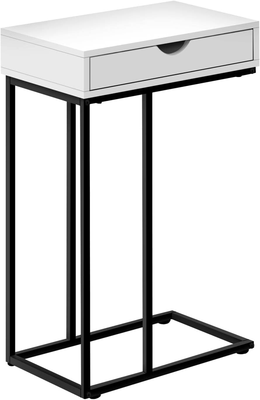 Monarch Specialties 3770 Accent Table, C-shaped, End, Side, Snack, Storage Drawer, Living Room, Bedroom, Metal, Laminate, White, Black, Contemporary, Modern Table-25, 15.75
