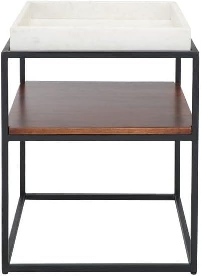 Safavieh Home Kya White Marble and Walnut 2-Tier Accent Table