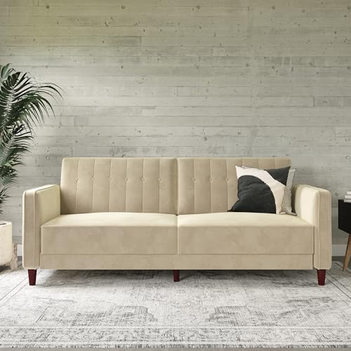 DHP Ivana Tufted Transitional Futon and Upholstered Sofa Sleeper Bed, Rust Velvet