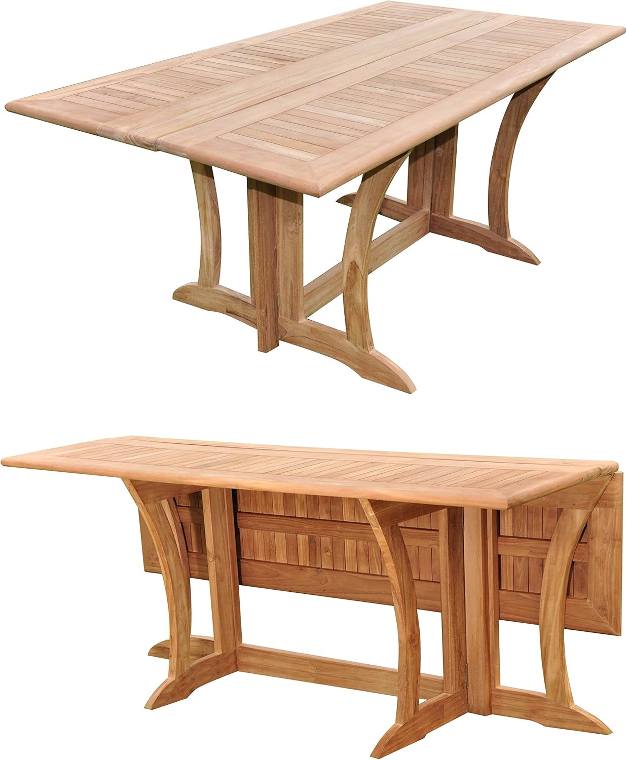 Grade-A Teak Wood 4 Seater 5 Pc Dining Set: Warwick Console Folding Rectangle Table and 4 Surfliner Folding Reclining Arm Chairs #21SL1505