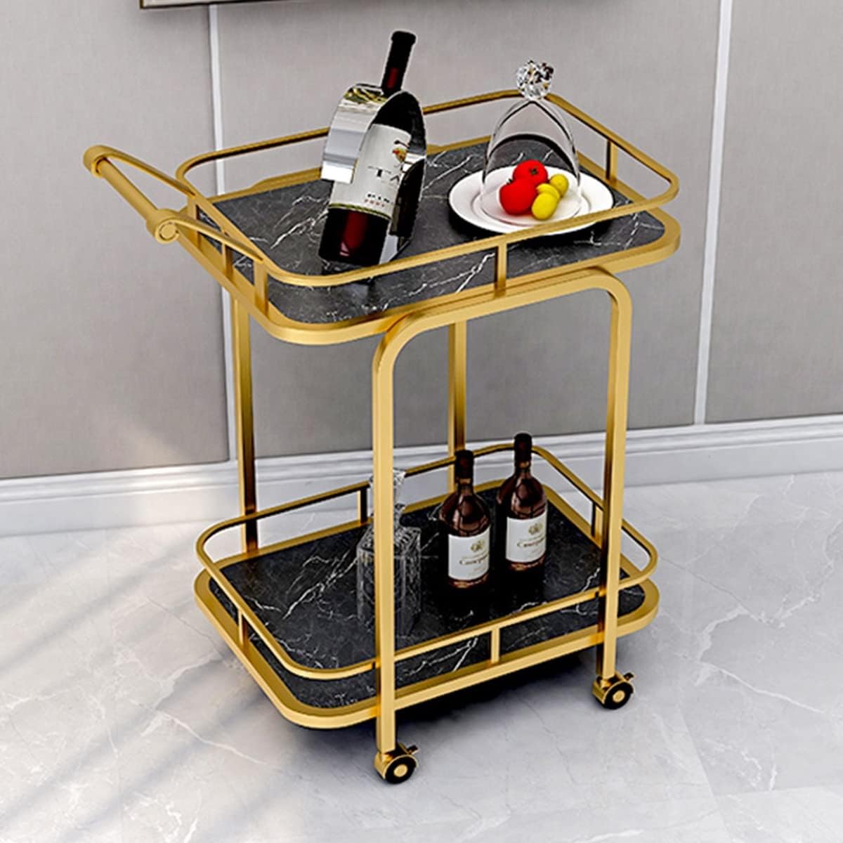 Kitchen Serving Cart Mobile Bar Cart Tea Trolley 2-Tier Rolling Liquor Wine Carts On Wheels,Ideal for Kitchen,Living Room Office Hotel