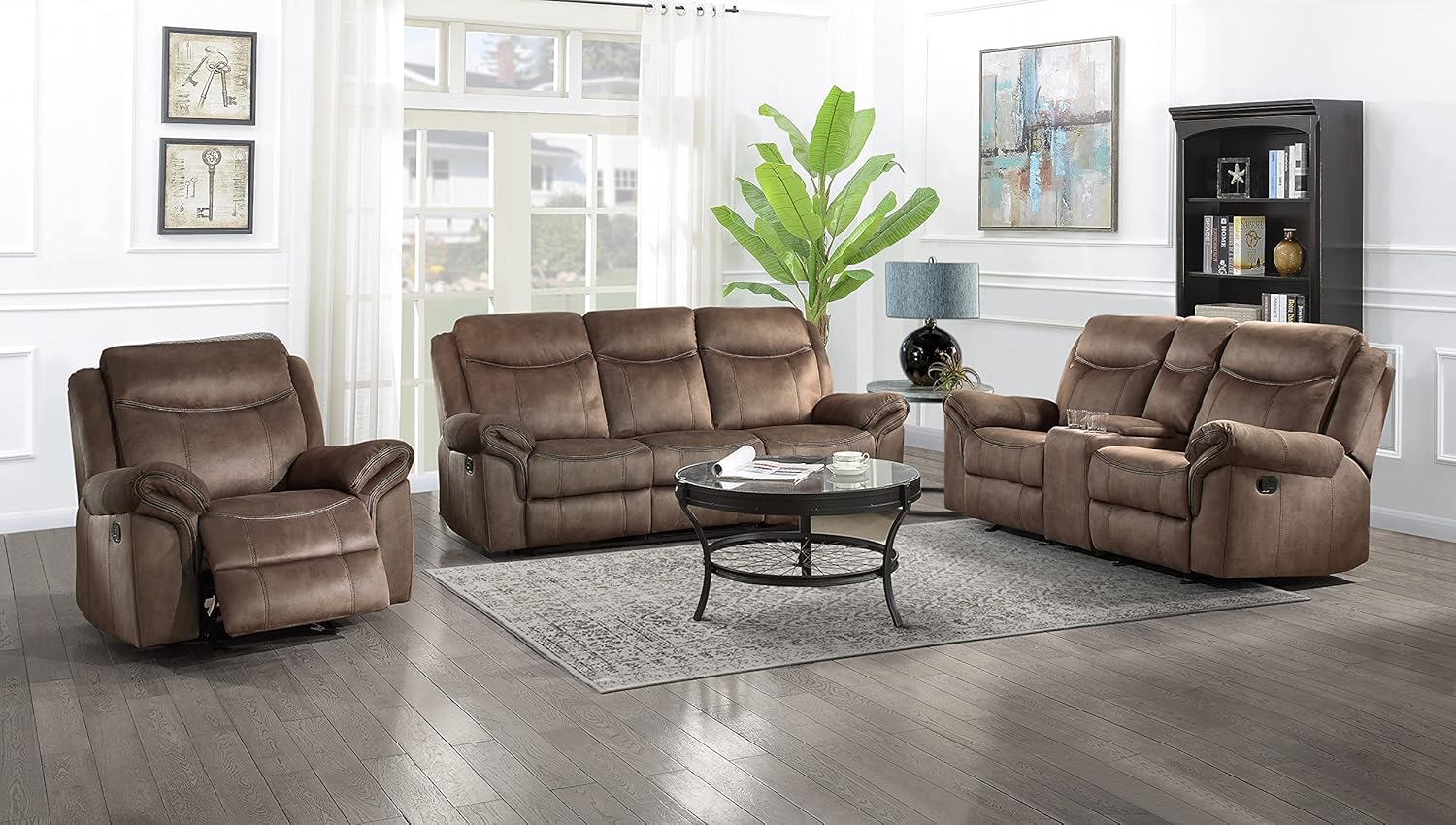 Lexicon Whirlaway Manual Reclining Living Room Sofa Set, 3-Piece, Brown