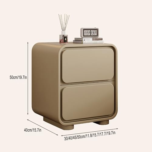 Solid Wood with Double Drawers, Side Table Cabinet with Storage, Bedroom nightstand, Modern Bedroom nightstand with Hidden Handle, Rounded Corner Design, Suitable for Bedroom, Sofa, etc.