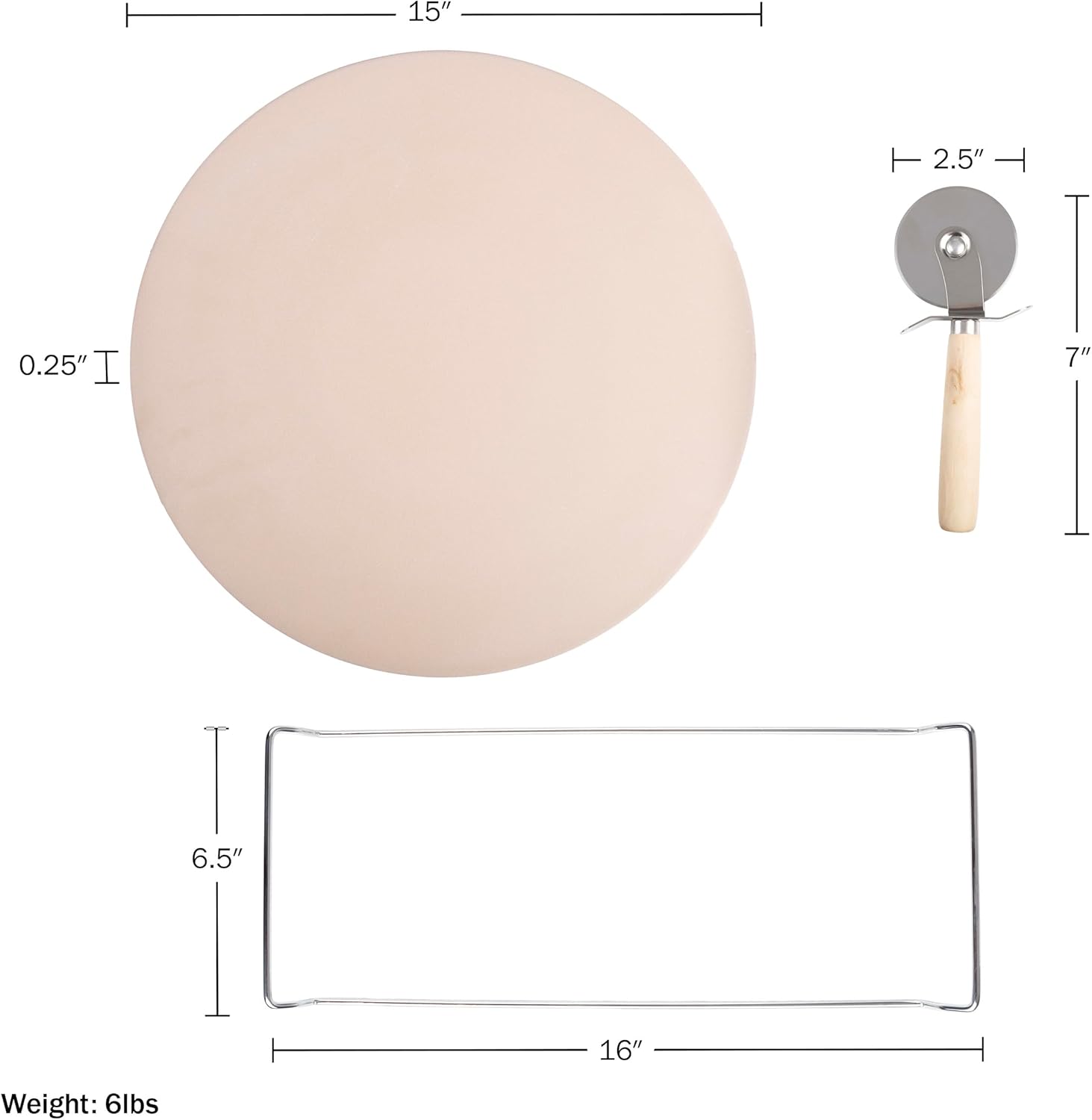 Pizza Stone - 15-Inch Pizza Stone for Oven or Grill with Pizza Cutter and Metal Serving Rack/Handles - Pizza Oven Accessories by Classic Cuisine