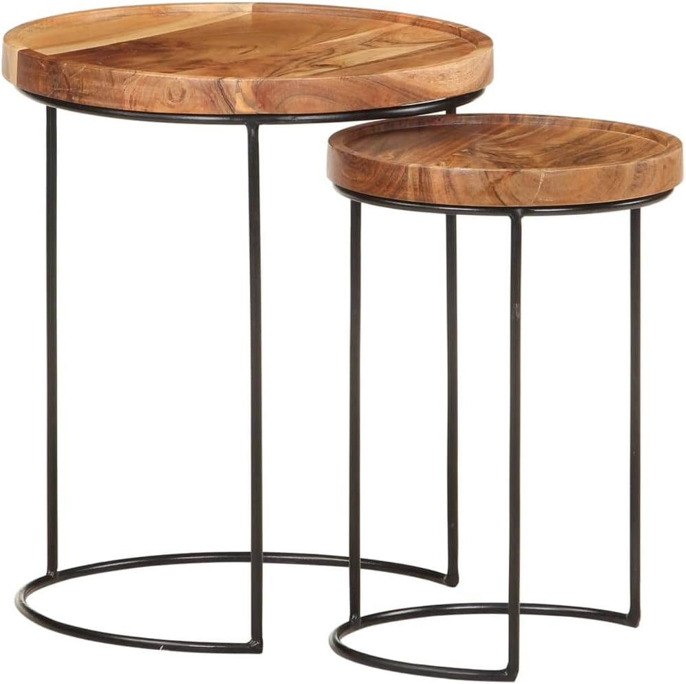 Coffee Tables、White Coffee table2 Piece Coffee Table Set Solid Acacia Wood and SteelSuitable for Living Room, Patio