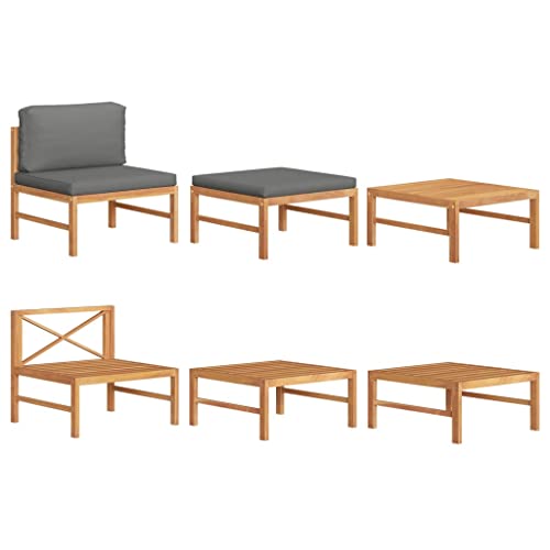 3 Piece Patio Lounge Set with Dark Gray Cushions Teak Wood,Luxurious Teak Wood Patio Lounge Set with Cushioned Comfort and Durability Patio Furniture, Outdoor Sectional Sofa Units