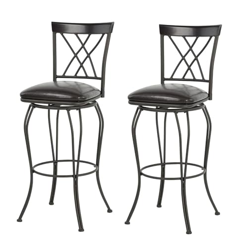 FurnitureR 29 Inch Counter Height Bar Stools Set of 2, 360 Degree Swivel Bar Stools with Backs, Faux Leather Upholstery Metal Counter Stools for Kitchen Island,Black 2pcs