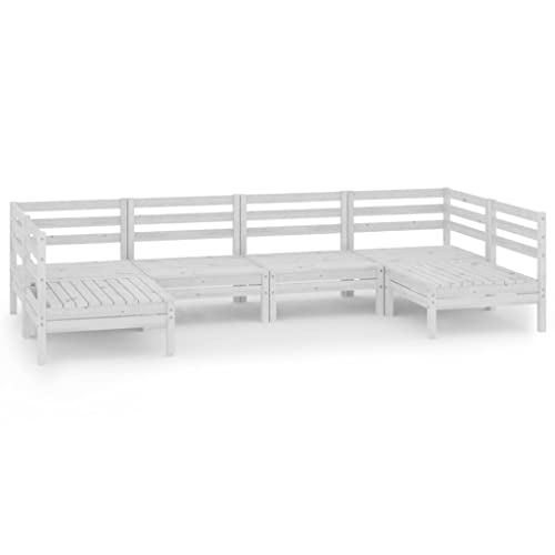 6 Piece Patio Lounge Set,Outdoor Patio Furniture Set All Weather Outdoor Sectional Sofas Wooden Conversation Set for Balcony,Garden White Solid Pinewood