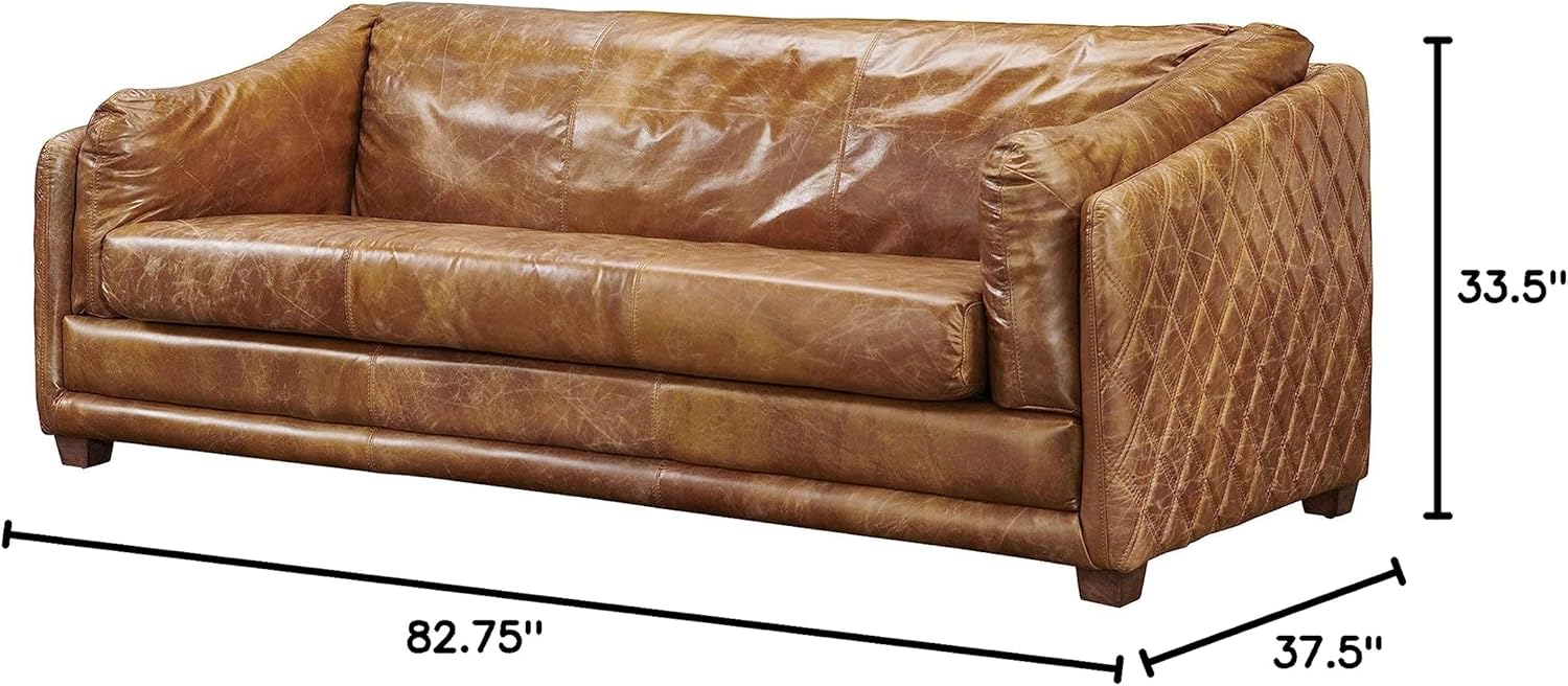 Crafters and Weavers Waco Contemporary Italian Leather Sofa in Light Brown