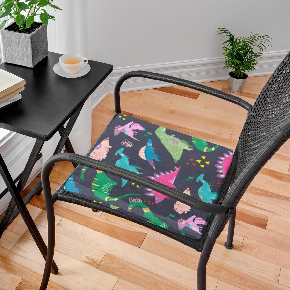 Colorful Cute Dinosaur Chair Cushion Soft Washable Foam Seat Cushion with Ties Square Chair Pad for Kitchen Dining Chairs Office Garden Patio Outdoor Indoor,16