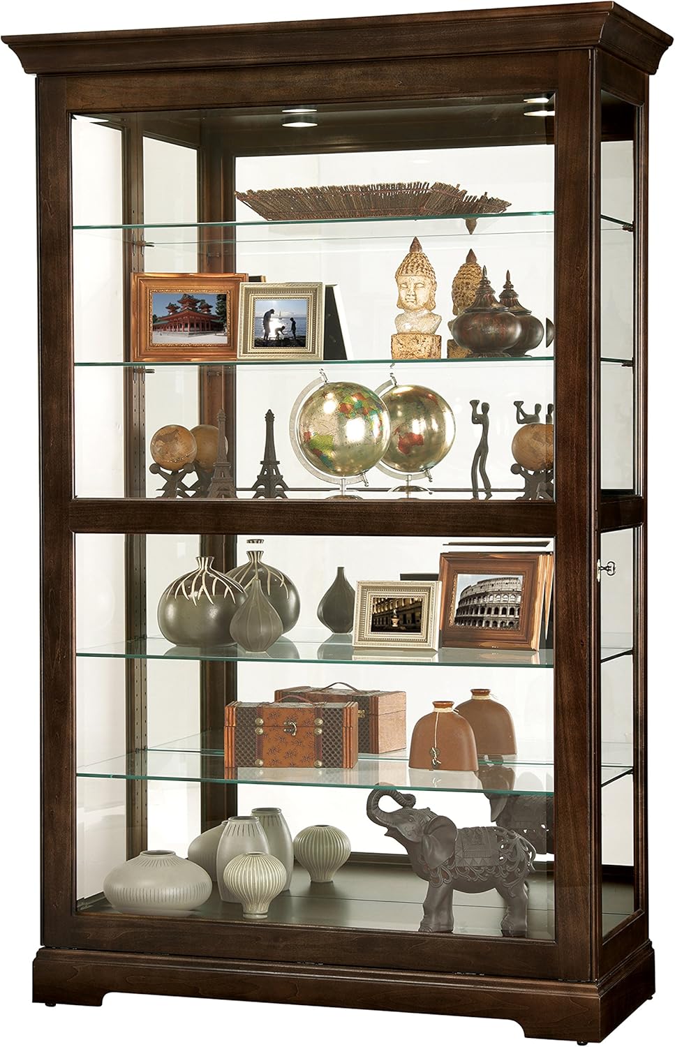 Howard Miller Kane III Curio Cabinet 680-626 – Espresso Finish Home Decor, Five Glass Shelves, Six Level Display Case, No-Reach Roller Light, Locking Slide Door