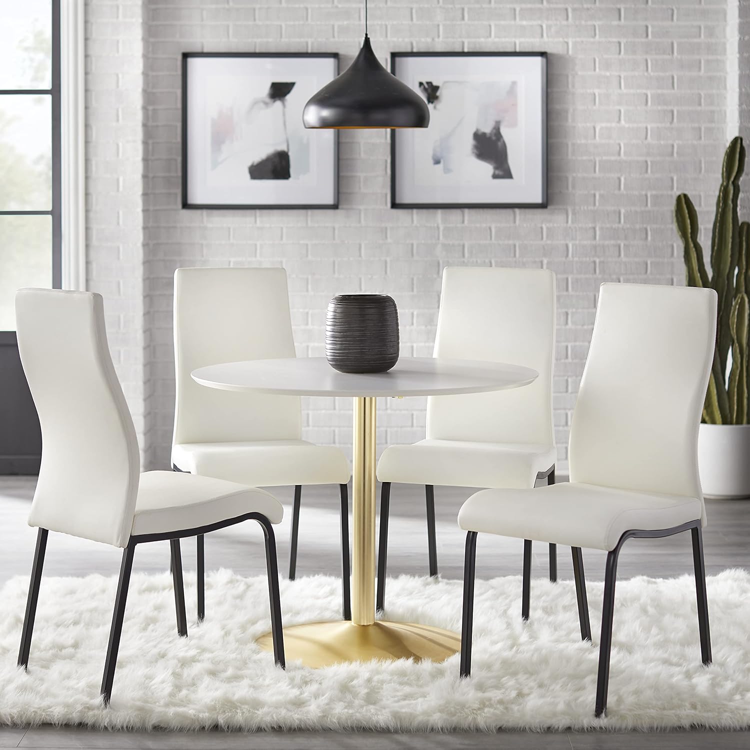 Malik Mid Century Modern Dining Room Set, 5 Piece, White/Black