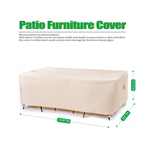 F&J Outdoors Patio Furniture Covers, Waterproof Anti-UV for Table and Chairs Set, Beige, 108