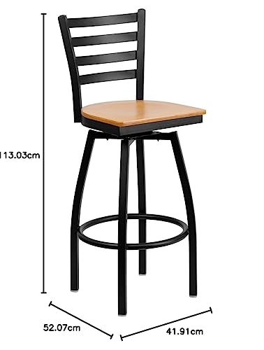 Flash Furniture 2 Pack HERCULES Series Black Ladder Back Swivel Metal Barstool - Mahogany Wood Seat