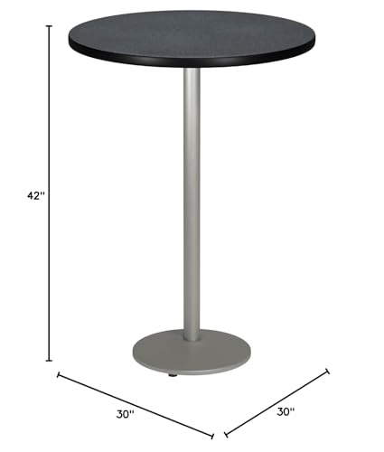 Round Bar Height Pedestal Table with Round Silver Base, Commercial Grade, 36-Inch, Grey Nebula Laminate, Made in the USA