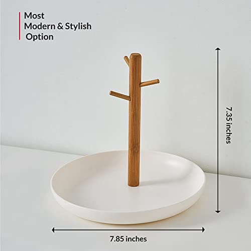 Shinpuru Key Tray & Key Bowl, Jewelry Tray with Wood 3-Tier Hanging Organizer - Multi-Functional Entryway Tray, Perfect for Key Bowl, Valet Tray, Ring Holder, Jewelry Dish Organize (White Oval)