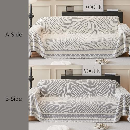 mixinni Balck and White Sofa Cover for Pets, Floral Pattern Sofa Slipcover for 3 Cushion Couch, Modern Style White Striped Sofa Cover for Sectional Couch-(Large,White/Black)