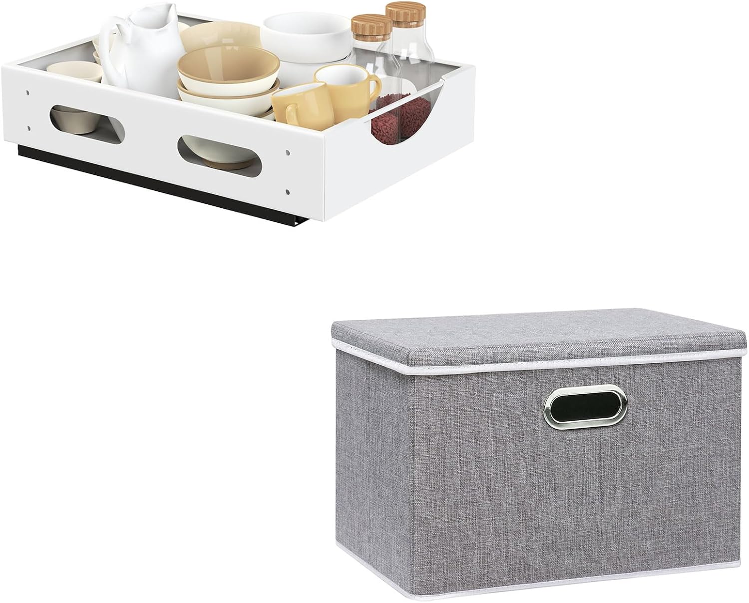 Yawinhe Collapsible Storage Box, Waterproof Storage Basket Bins, Pull Out Cabinet Organizer Fixed with Nano Adhesive Film, Suitable for Living Room, Bedroom, Kitchen, Balcony