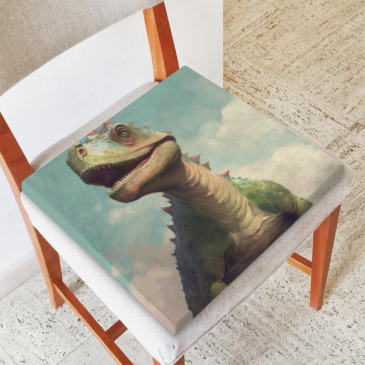 Dinosaur Sky Animals Square Seat Cushions 16 * 16 Inch High Density Sponge Filling Soft Comfortable Removable with Zipper Chair Cushion for Kitchen Dining Room Couch Office Chairs Car