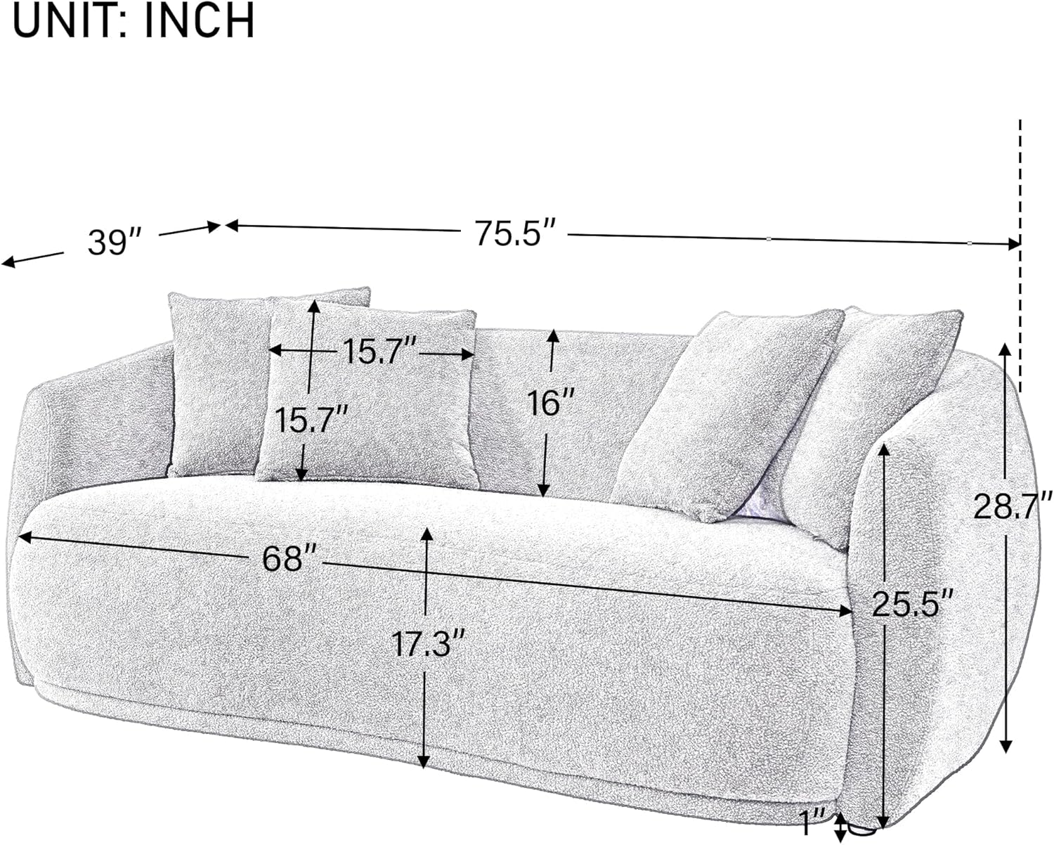 Modern Plush Upholstered Sofa Couch Stylish Corner Sofa w/Armrest &Padded Seat/Back for Living Room Reception Room,Luxury Sofa Chair Ottoman Bench w/Wooden Frame & 4 Bolster Pillows for Bedroom Office