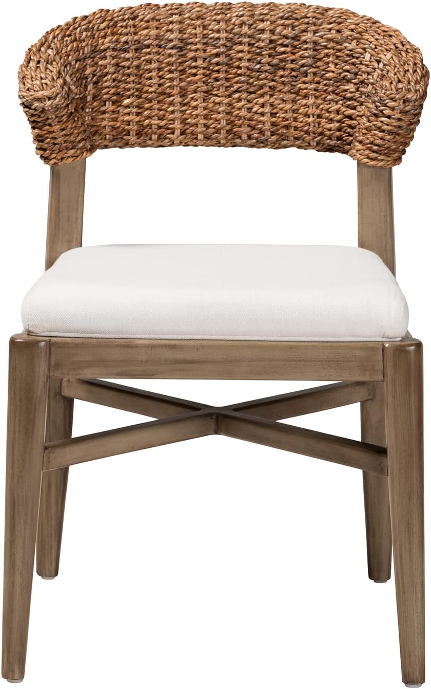 Baxton Studio Chloe Brown Mahogany Wood and Natural Rattan Dining Chair