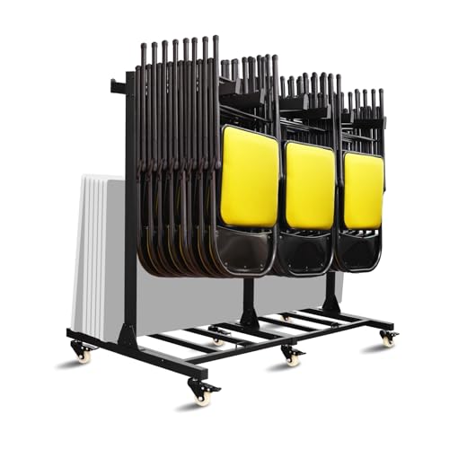 Folding chair storage rack Folding Chair Cart Thickened Heavy Duty Folding table folding chair racks for storage with Locking Rubber Wheels can Withstand 500LBS capacity