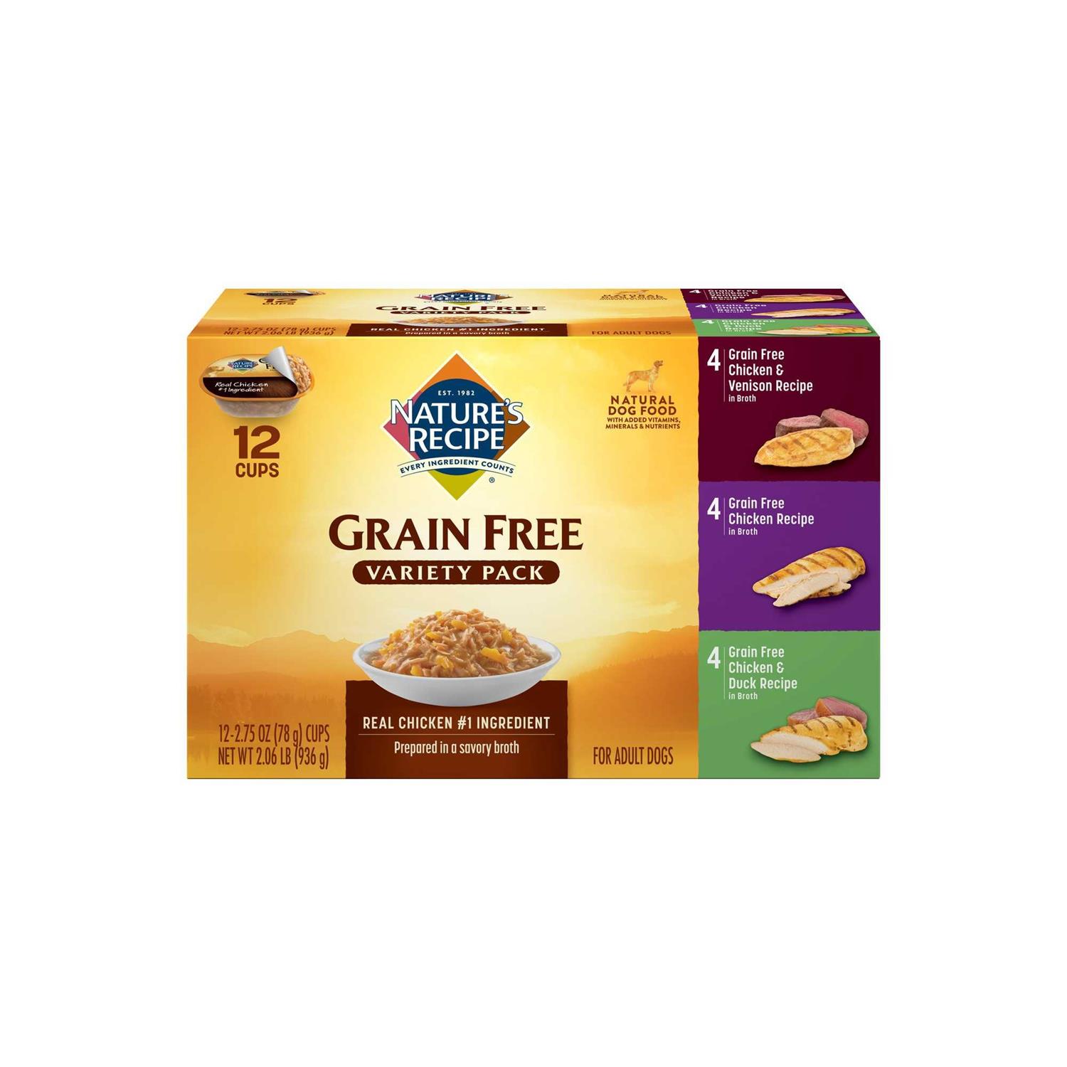 Nature's Recipe Grain Free Chicken Variety Pack Wet Dog Food, 2.75 Ounces (Pack of 12), Size: 33 Ounces - Pet Supplies online store