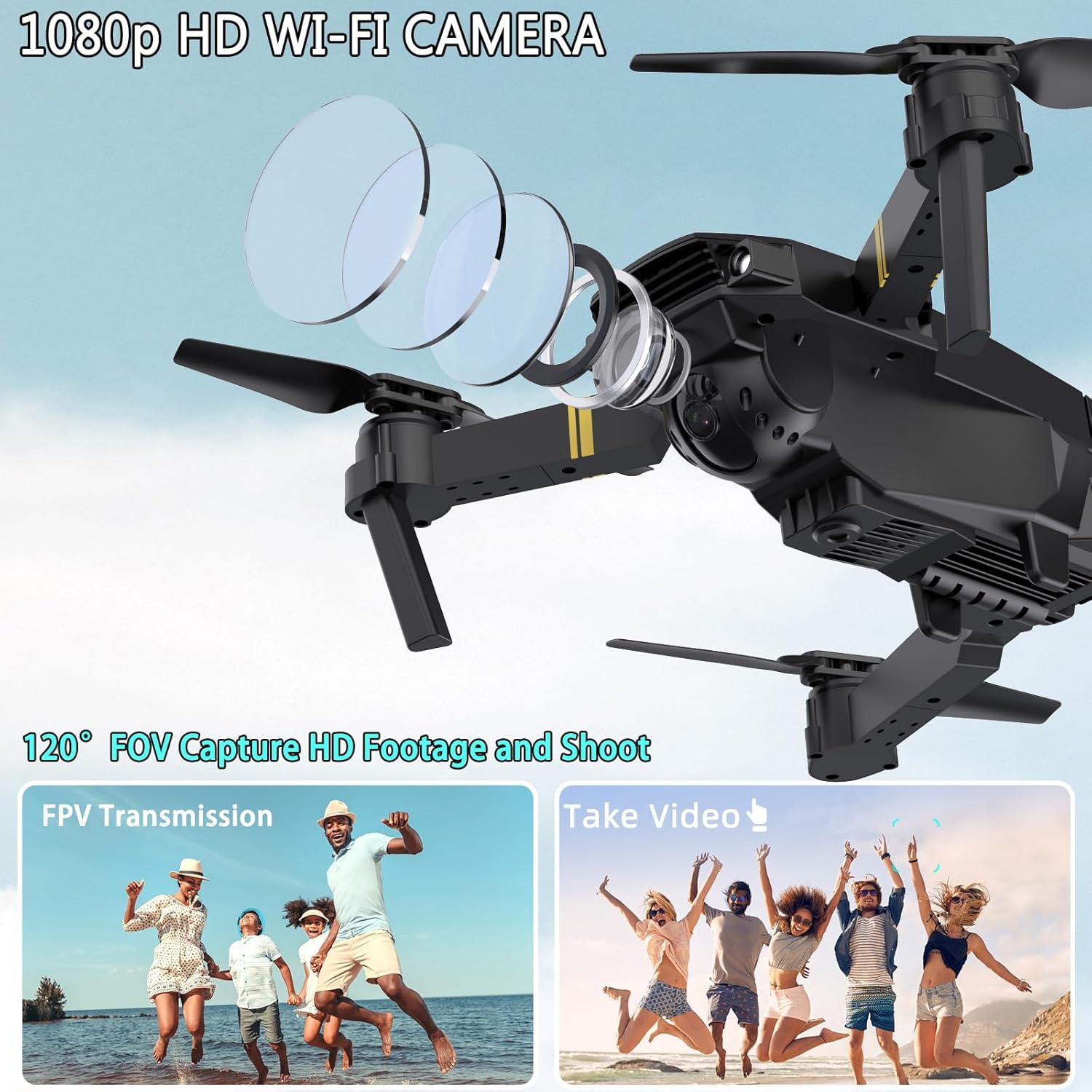 Drones with Camera for Adults 1080P Mini Drone with Camera Foldable Drones for Kids/Adults RC Quadcopter, Altitude Hold, FPV Drone Live Video, One Key Take Off, 3D Flip, Gifts Toys for Girls/Boys, 3 Batteries