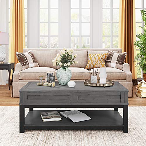 Coffee Table with Sliding Barn Doors,Storage Shelf and Cabinets,Rustic Industrial Cocktail Center End Table Home Furniture for Livingroom/Office