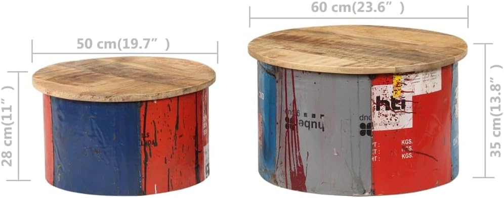 Coffee Tables 2 pcs Solid Mango Wood,Side Table, Center Table, End Table, Living Room Furniture for Living Room, Bedroom, Office