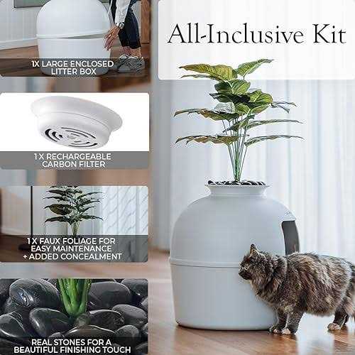 Secret Litter Box by Bundle & Bliss Hidden Litter Box Enclosure with Odor Control Carbon Filter, Faux Plant and Real Stones - Pet Supplies online store