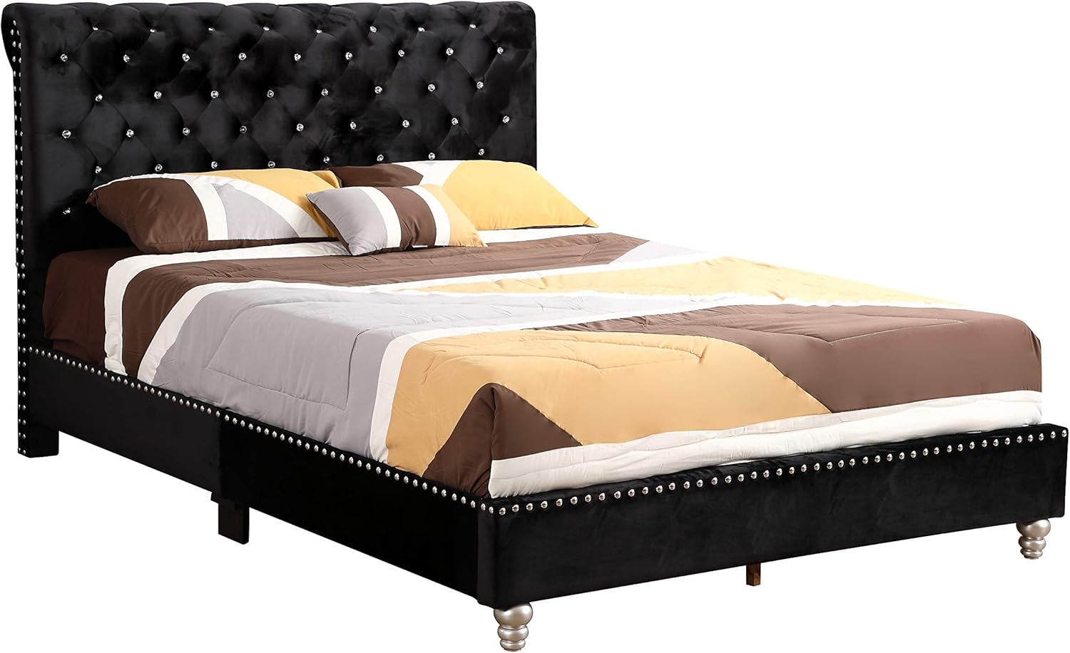 Glory Furniture Maxx Velvet Upholstered Full Bed in Black