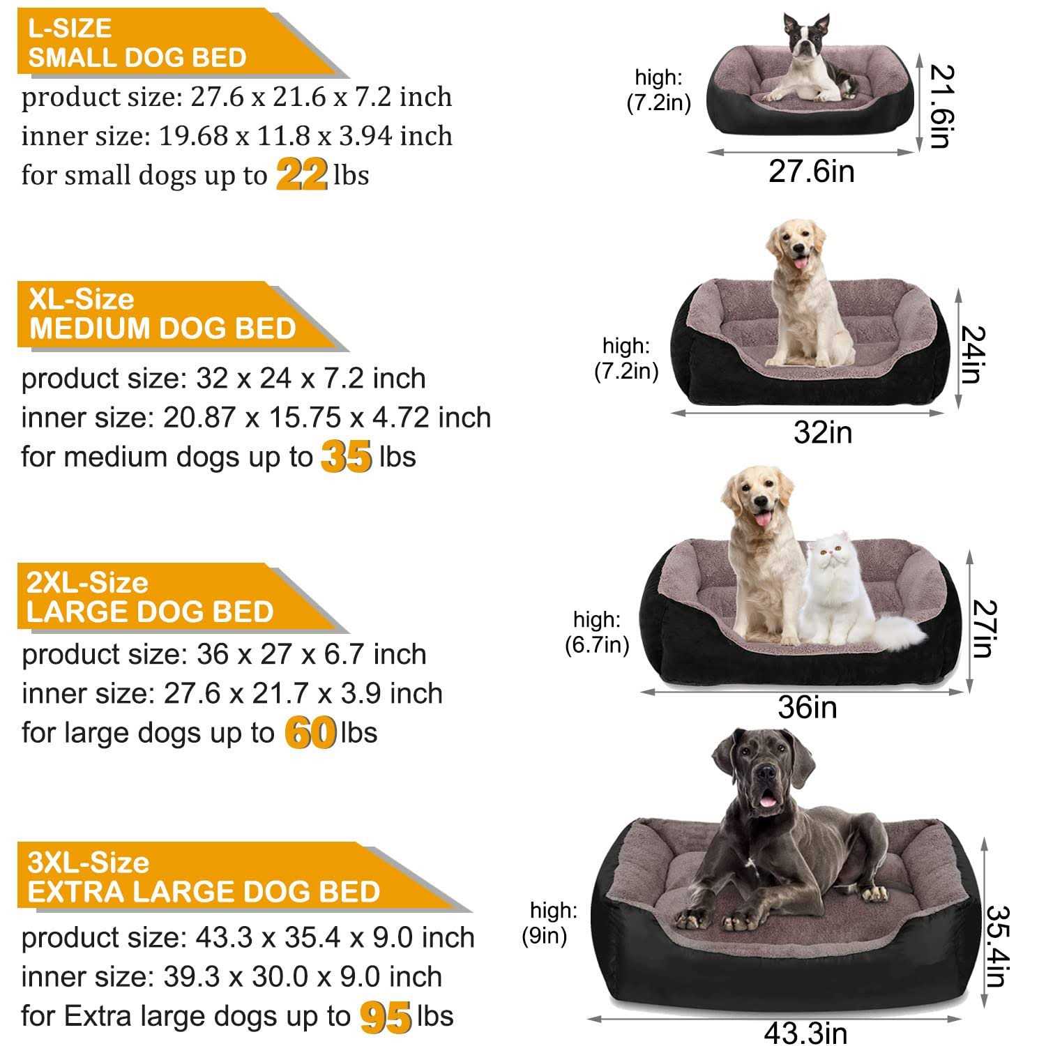 Utotol Dog Beds for Large Dogs Washable Large Pet Dog Bed Sofa Firm Breathable Soft Couch for Jumbo Large Medium Small Puppies Cats Sleeping - Pet Supplies online store