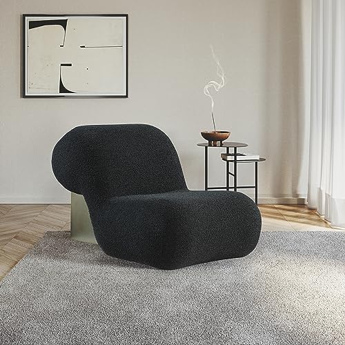 Meridian Furniture Quadra Collection Modern | Contemporary Boucle Fabric Upholstered Accent Chair with Brushed Gold Cube, Black