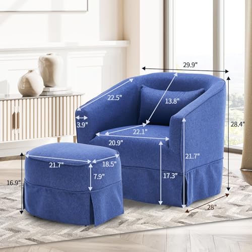 Swivel Accent Chair with Ottoman, 360° Swivel Barrel Chair with Footrest, Upholstered Armchair with Padded Cushion,Comfy Chenille Small Reading Armchair for Living Room, Nursery, Lounge,Office