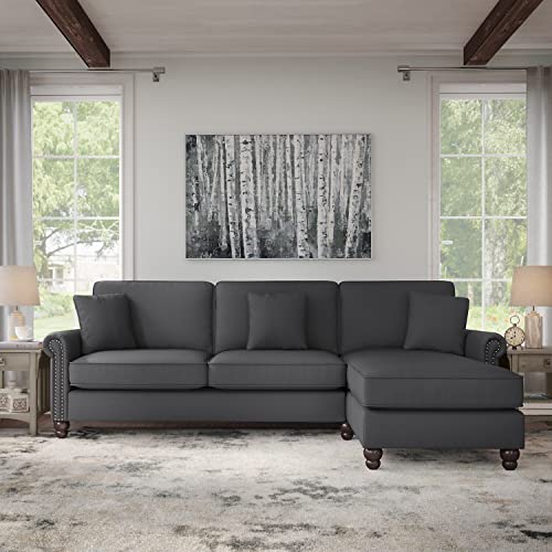 Bush Furniture Coventry Sectional Couch with Reversible Chaise Lounge, 102W, Charcoal Gray Herringbone Fabric