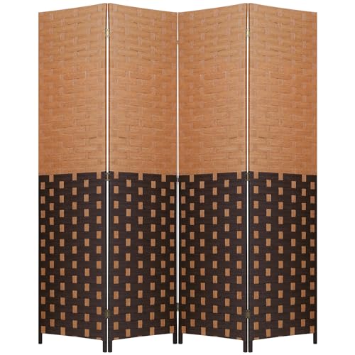 PayLessHere Room Divider 6FT Wood Mesh Hand-Woven Room Divider, 4-Panel Indoor Folding Portable Partition Screen,Black