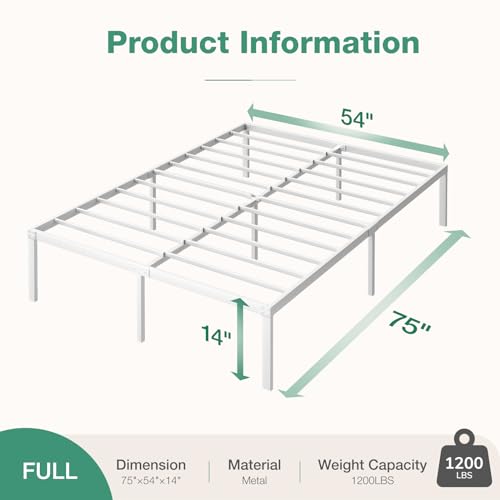 Novilla King Size Bed Frame, 14 Inch Metal Platform Bed Frame King Size with Storage Space Under Bed, Heavy Duty Steel Slat Support, Easy Assembly, No Box Spring Needed, White