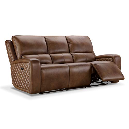 Abbyson Living Premium Top Grain Leather Upholstered Power Reclining Sofa, Grey