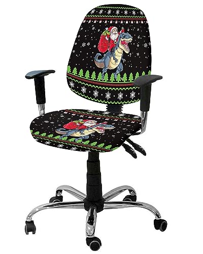 Stretch Office Chair Covers - Removable Desk Chair Cover for Office - Funny Santa Claus and Dinosaur Snowflakes Black Universal Computer Chair Cover Chair Protector