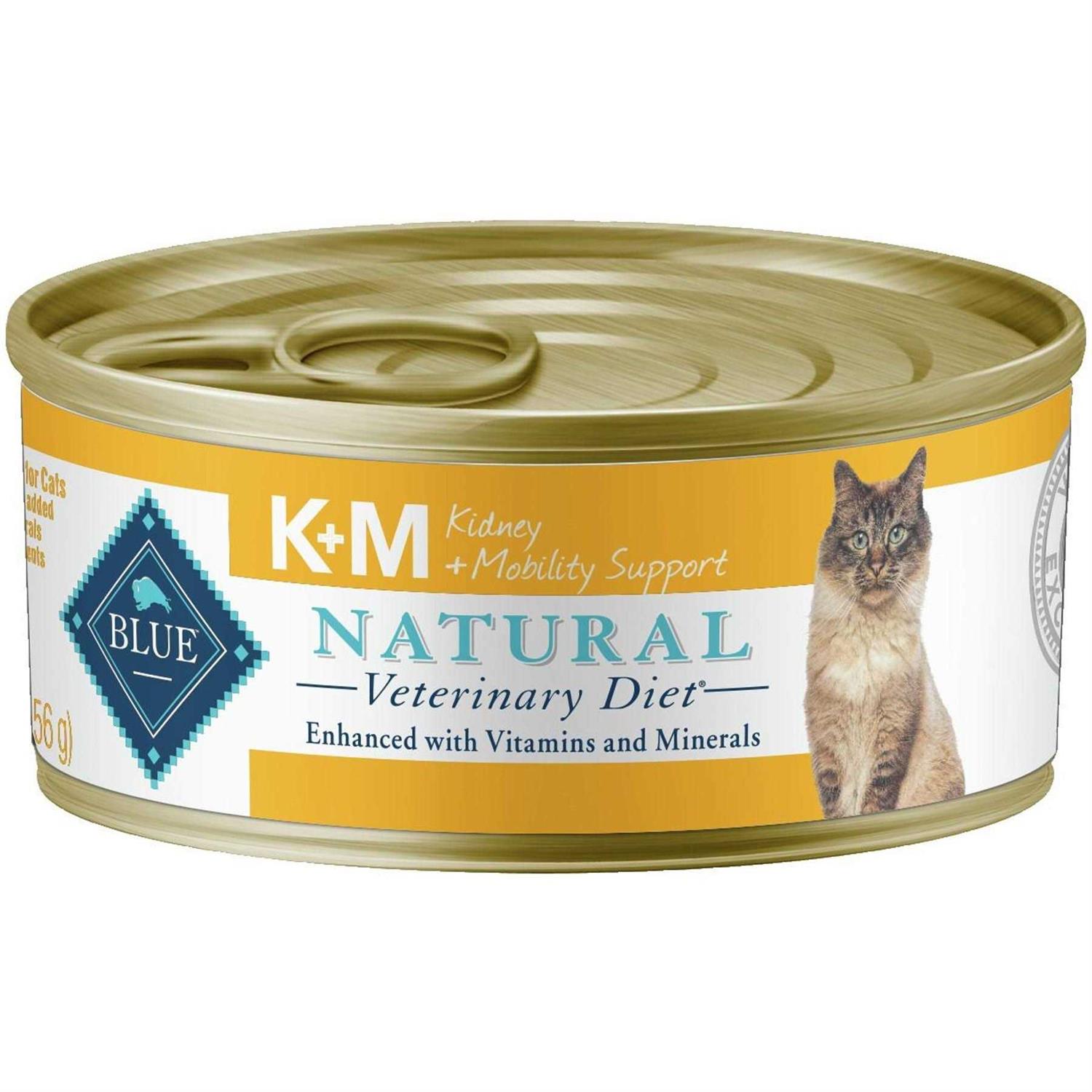 5.5-oz K+M Kidney + Mobility Support Grain-Free Canned Cat Food Blue Buffalo Natural Veterinary Diet case of 24 - Pet Supplies online store