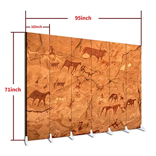 Wood Screen Room Divider Prehistoric Rock Painting Art Ennedi massif Sahara Chad Folding Screen Canvas Privacy Partition Panels Dual-Sided Wall Divider Indoor Display Shelves 4 Panels