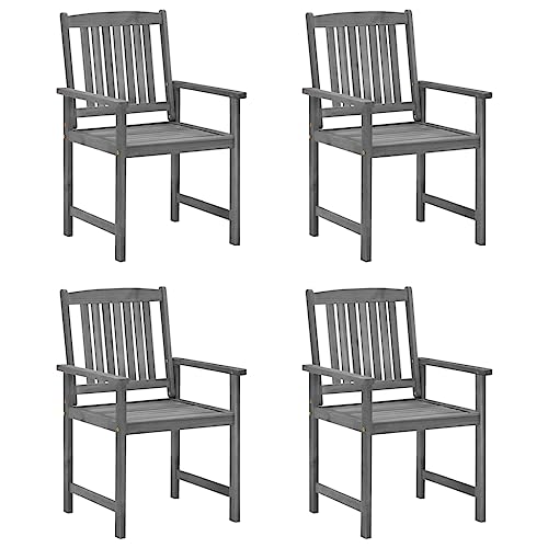 Patio Chairs with Cushions 4 pcs Gray Solid Acacia Wood,Stylish and Comfortable Slatted Wooden Patio Chairs for Outdoor Relaxation Outdoor Seating Furniture