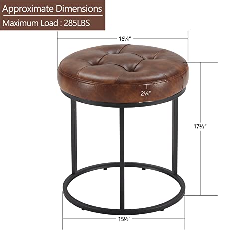 DUHOME Faux Leather Ottoman Stool, Vanity Chair Button Tufted Footrest Stool Makeup Stool with Metal Base for Living Room Bedroom, Dark Brown
