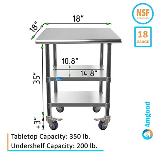 Stainless Steel Work Table with 2 Shelves with Casters | Metal Utility Table | Commercial & Residential NSF Utility Table (Stainless Steel Table with 2 Shelves, 24