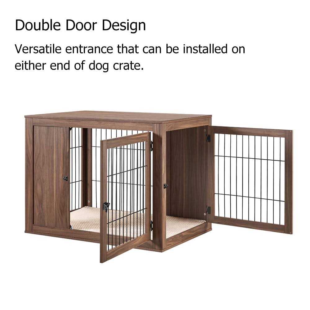Unipaws Dog Crate End Table with Cushion Wooden Wire Pet Kennels with Double Doors - Pet Supplies online store