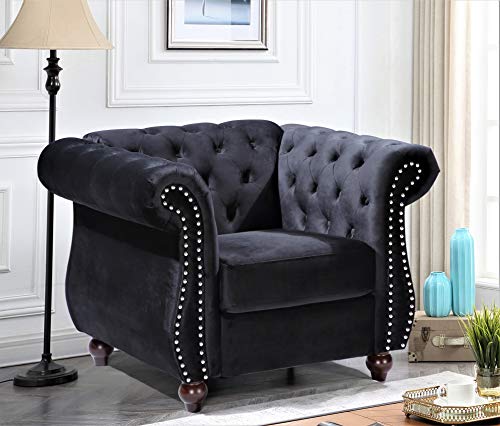 Feinstein Modern Velvet Chesterfield Couches for Living Room with Nailheads, Diamond Tufting & Durable Metal Frame, Sofa, Chair, White Ivory